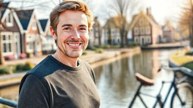 Denklik işlemleri sonrası Hollanda'da ikamet eden kişi, elinde belge, şehir manzarası.