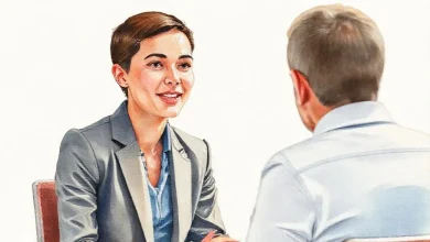 Mülakatta etkili ifade yöntemlerini uygulayan, özgüvenli aday.